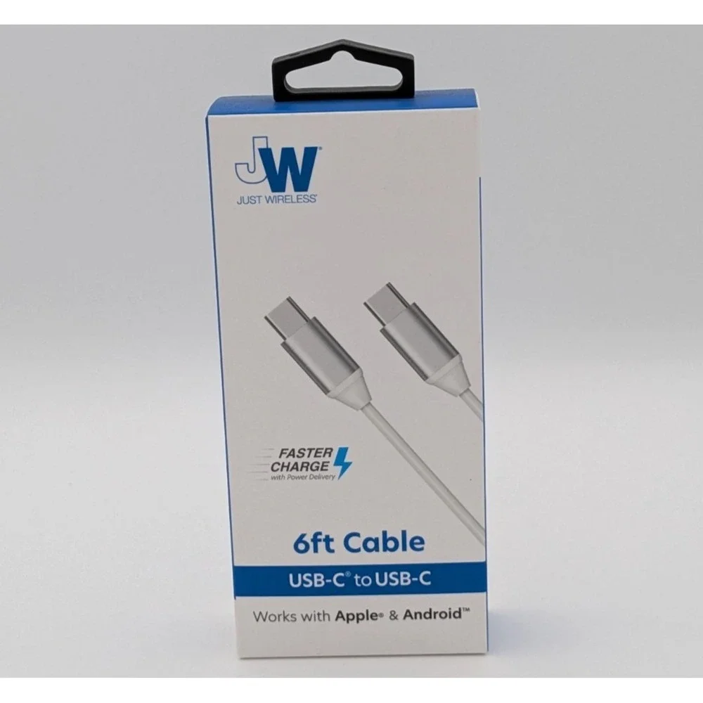 JW Just Wireless USB-C To USB-C Fast Charge w/ Power Delivery 6 Ft Cable White